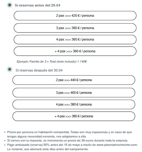 Precios Campamento Familiar